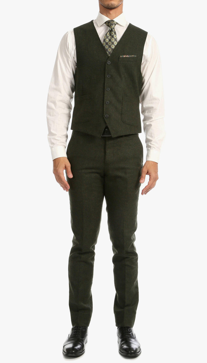 Bradford Hunter Green Slim Fit 3 Piece Tweed Suit - Ferrecci USA 