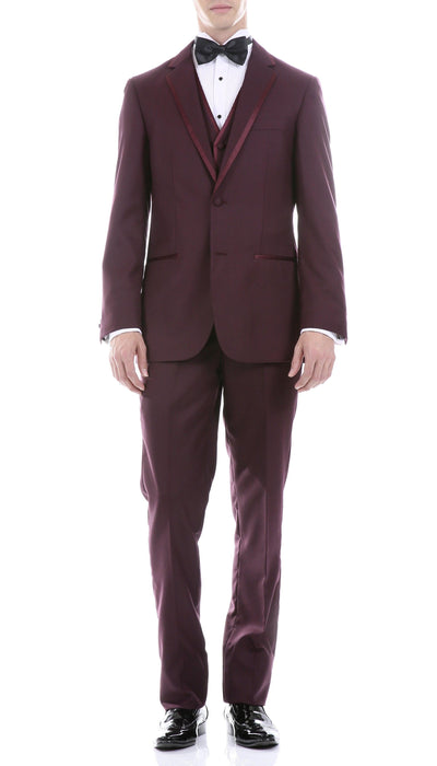 Celio Burgundy 3 Piece Slim Fit Tuxedo - Ferrecci USA 
