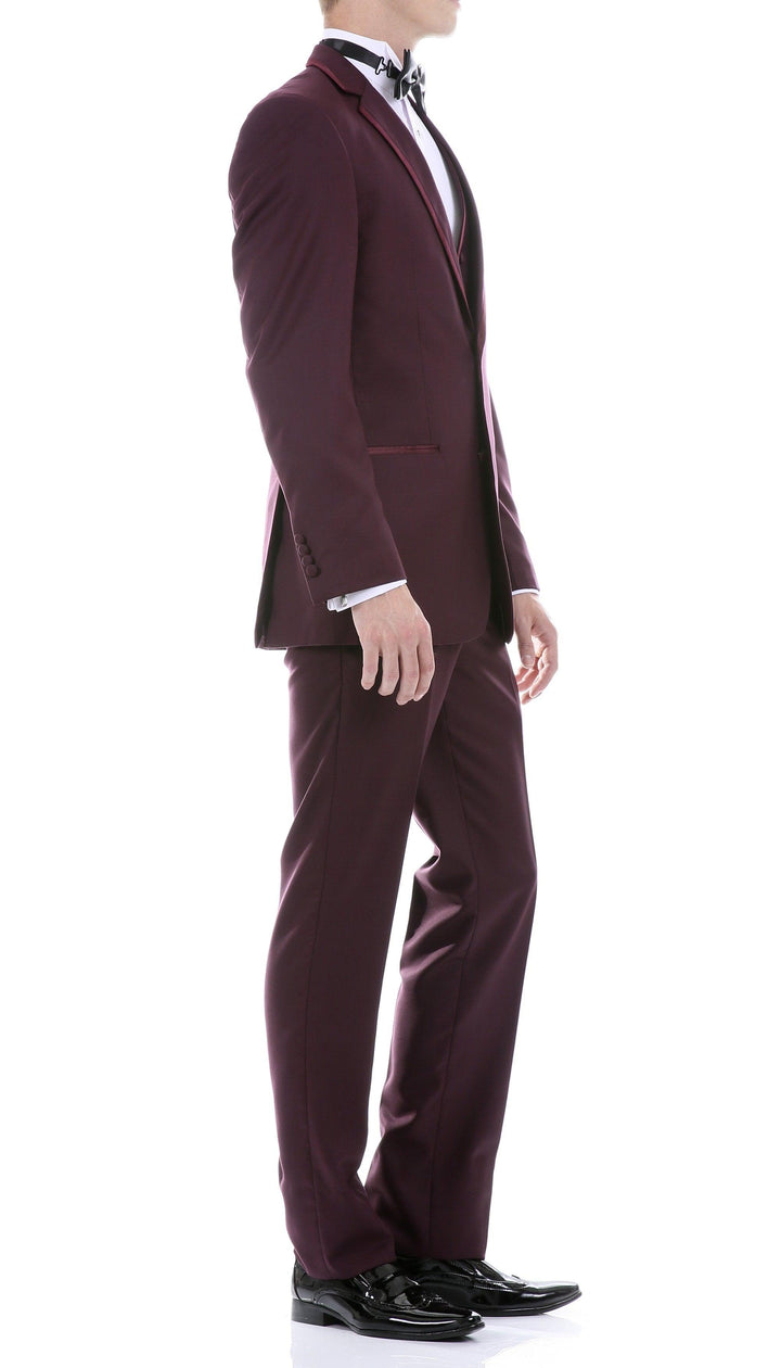Celio Burgundy 3 Piece Slim Fit Tuxedo - Ferrecci USA 