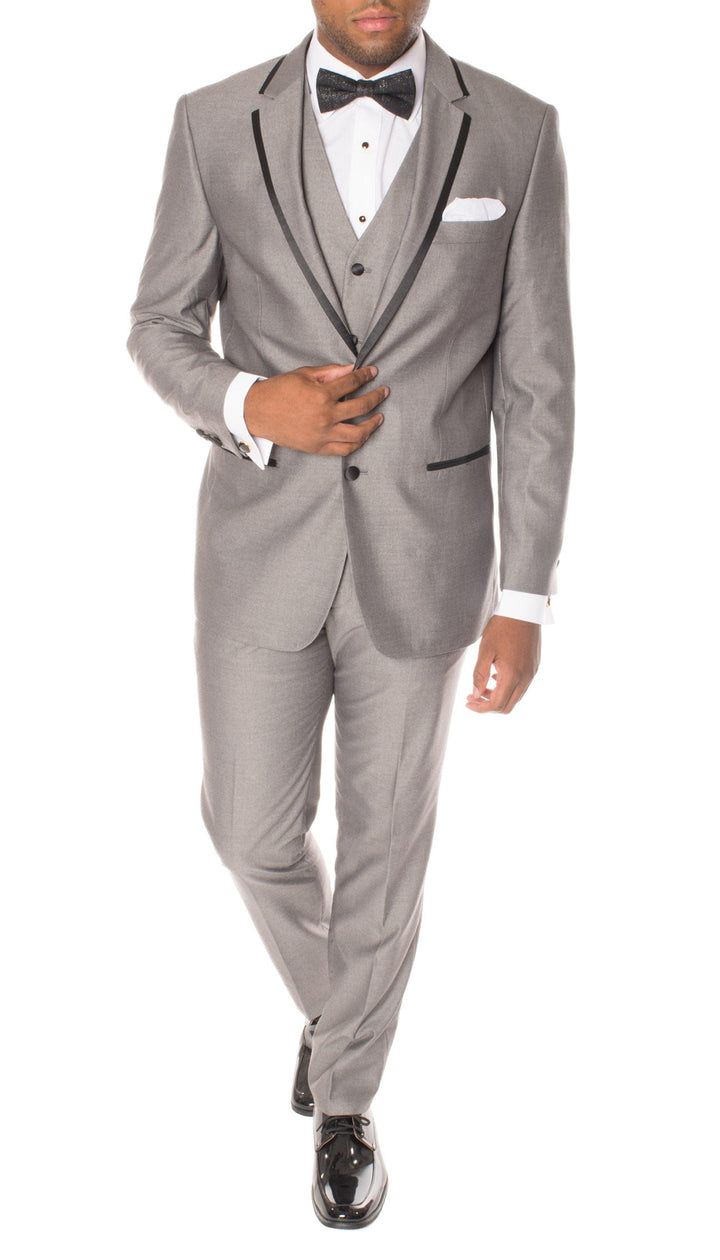 Celio Grey &amp; Black Slim Fit 3 Piece Tuxedo - Ferrecci USA 
