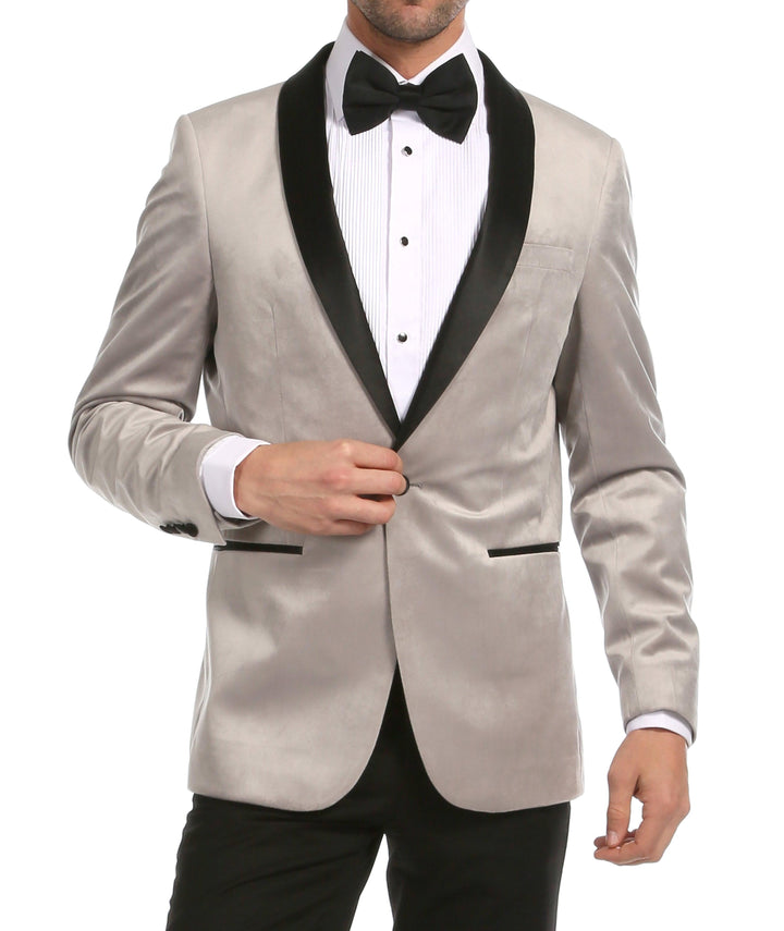 Enzo Light Grey Velvet Slim Fit Shawl Lapel Tuxedo Men&