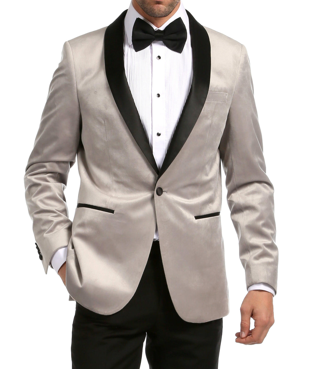 Enzo Light Grey Velvet Slim Fit Shawl Lapel Tuxedo Men&
