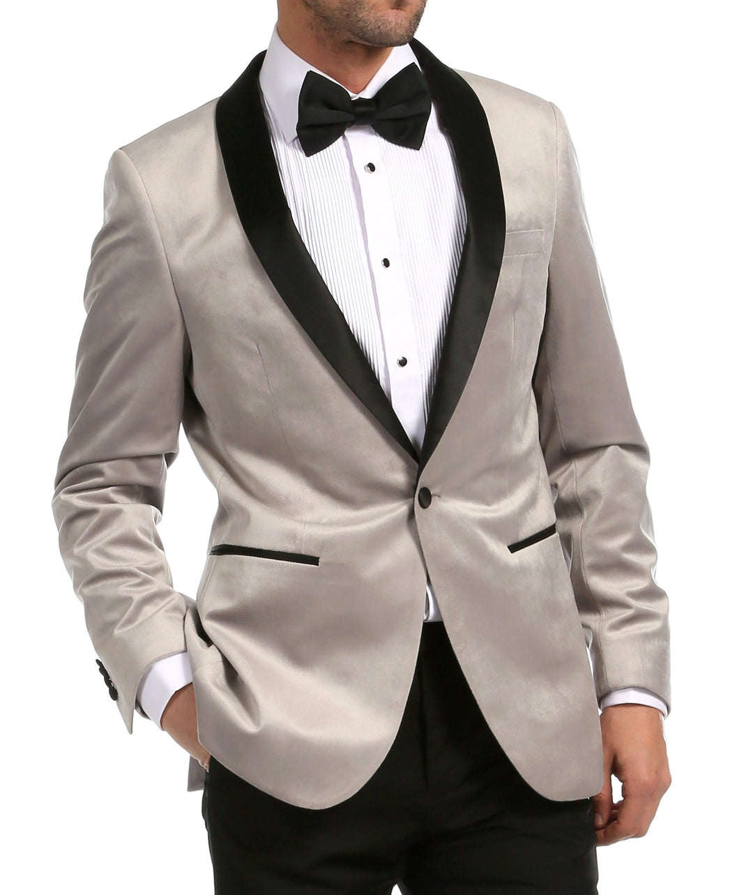 Enzo Light Grey Velvet Slim Fit Shawl Lapel Tuxedo Men&