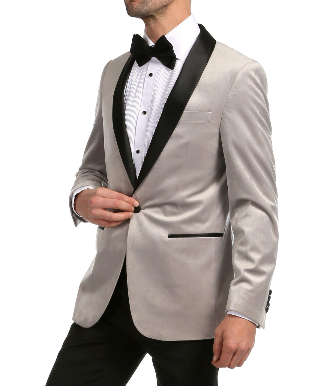 Enzo Light Grey Velvet Slim Fit Shawl Lapel Tuxedo Men&