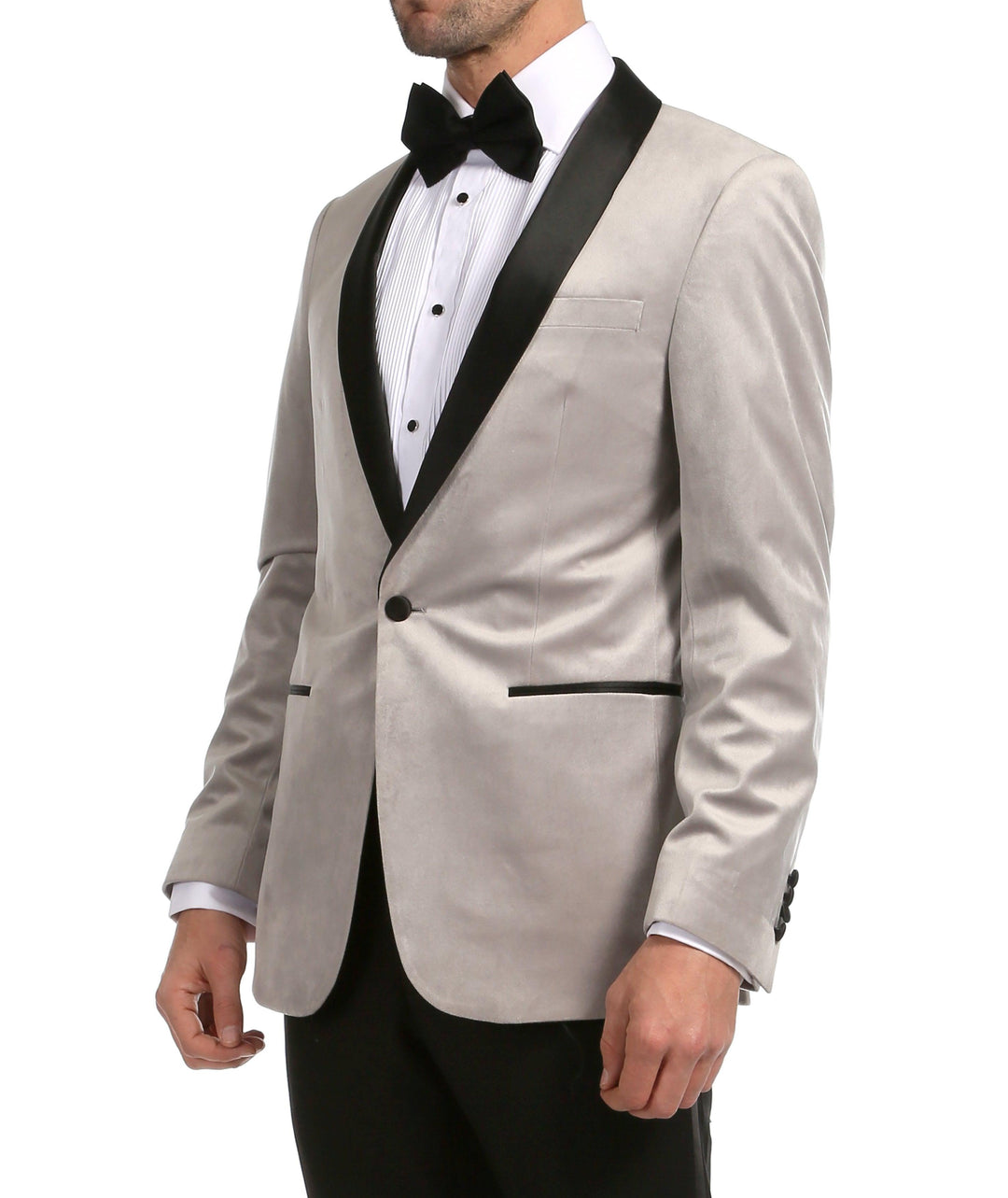 Enzo Light Grey Velvet Slim Fit Shawl Lapel Tuxedo Men&