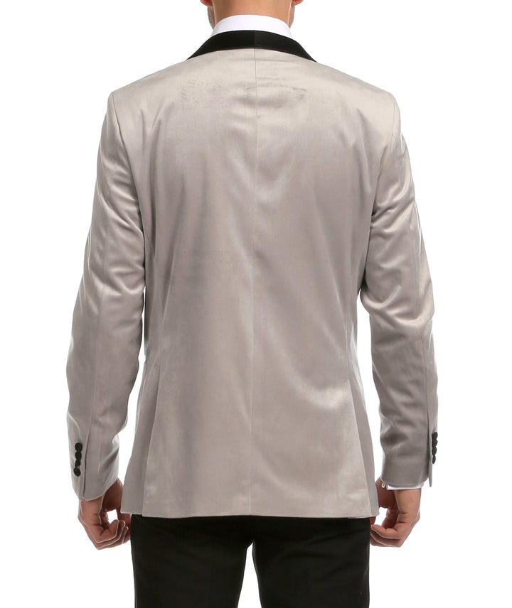 Enzo Light Grey Velvet Slim Fit Shawl Lapel Tuxedo Men&