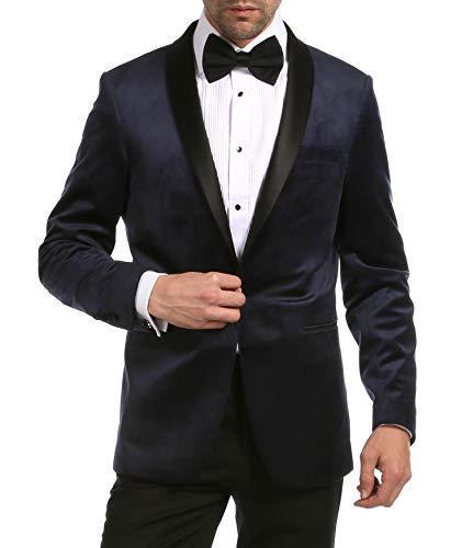 Enzo Navy Velvet Slim Fit Shawl Lapel Tuxedo Men&