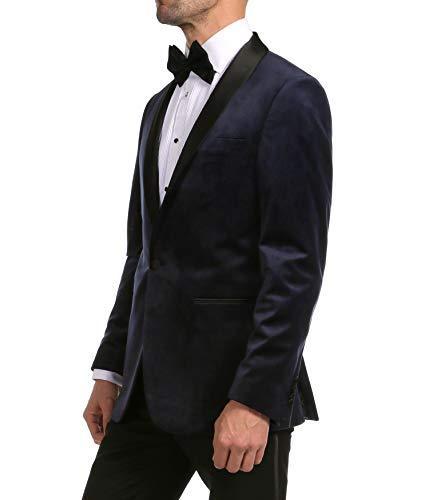 Enzo Navy Velvet Slim Fit Shawl Lapel Tuxedo Men&