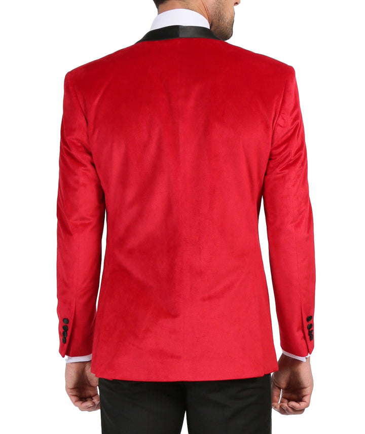 Enzo Red Slim Fit Velvet Shawl Tuxedo Blazer - Ferrecci USA 