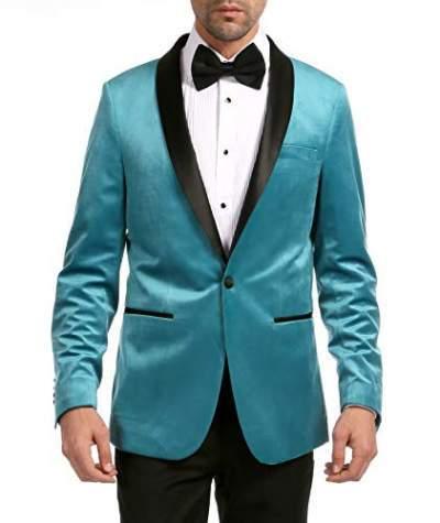 Enzo Turquoises Velvet Slim Fit Shawl Lapel Tuxedo Men&