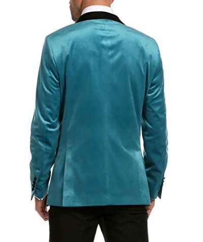 Enzo Turquoises Velvet Slim Fit Shawl Lapel Tuxedo Men&