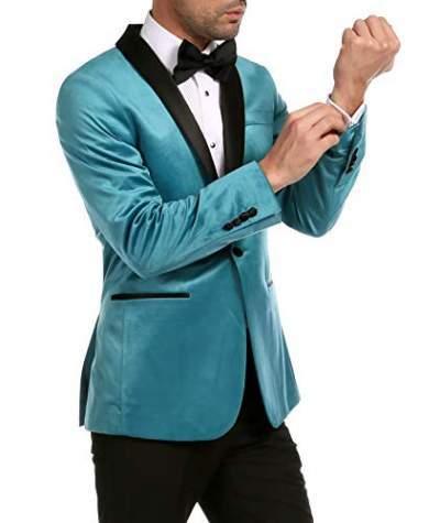 Enzo Turquoises Velvet Slim Fit Shawl Lapel Tuxedo Men&