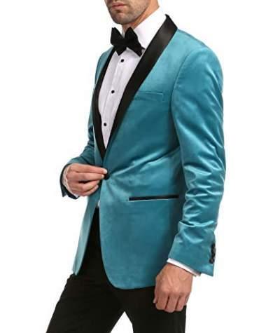 Enzo Turquoises Velvet Slim Fit Shawl Lapel Tuxedo Men&