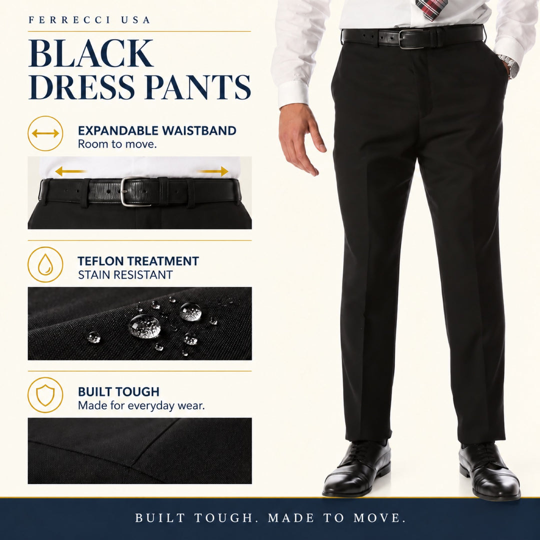 Ferrecci Ben black dress pants — stain-resistant Teflon finish