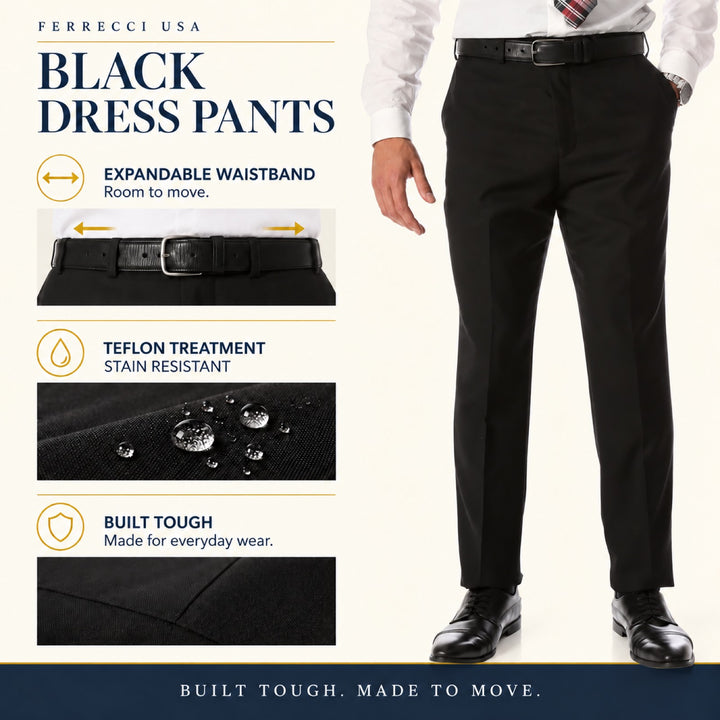 Ferrecci Ben black dress pants — stain-resistant Teflon finish