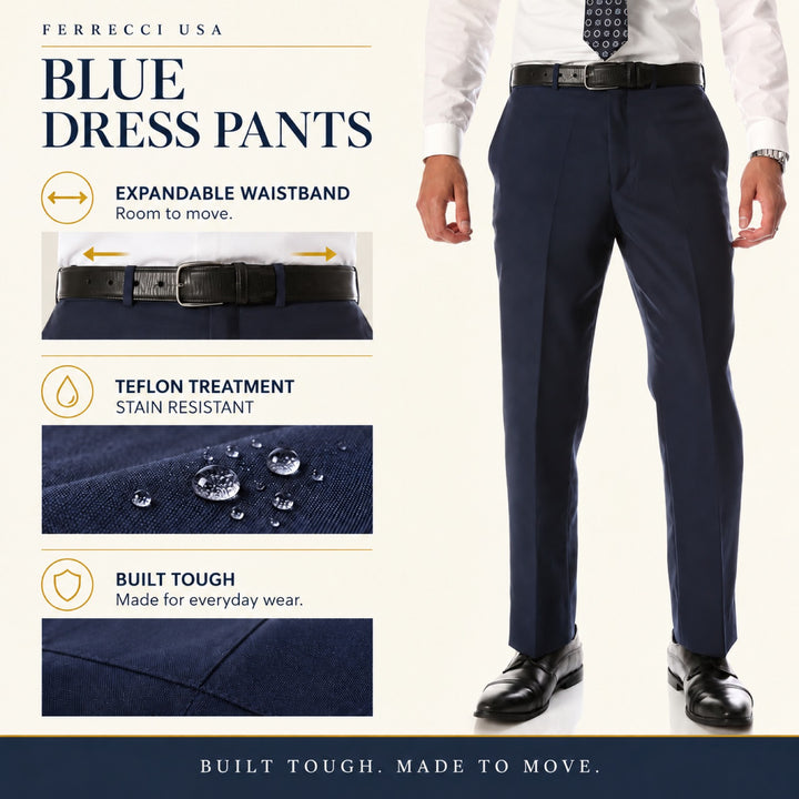 Ferrecci Ben blue dress pants — stain-resistant Teflon finish