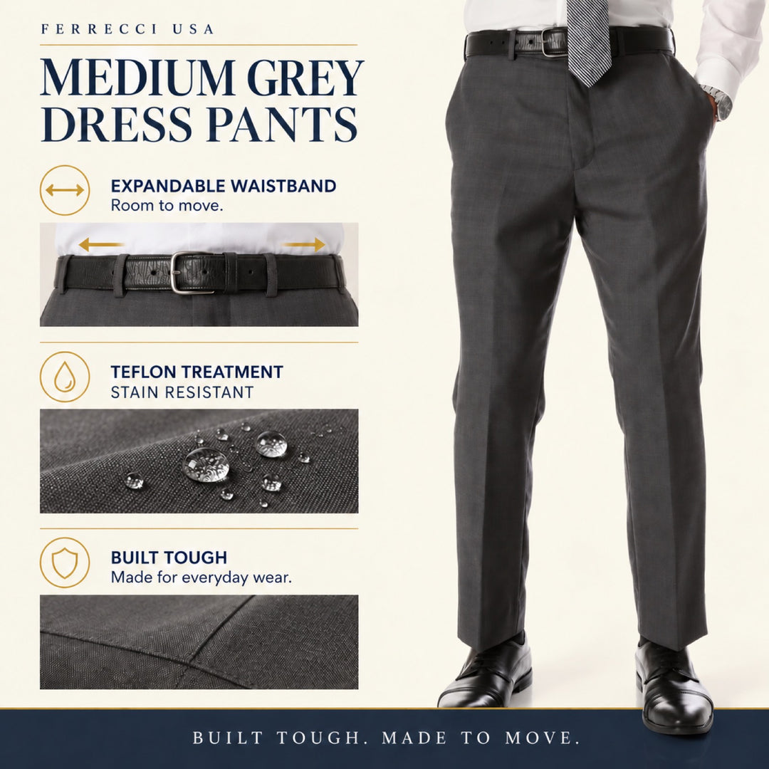 Ferrecci Ben medium grey dress pants — stain-resistant Teflon finish