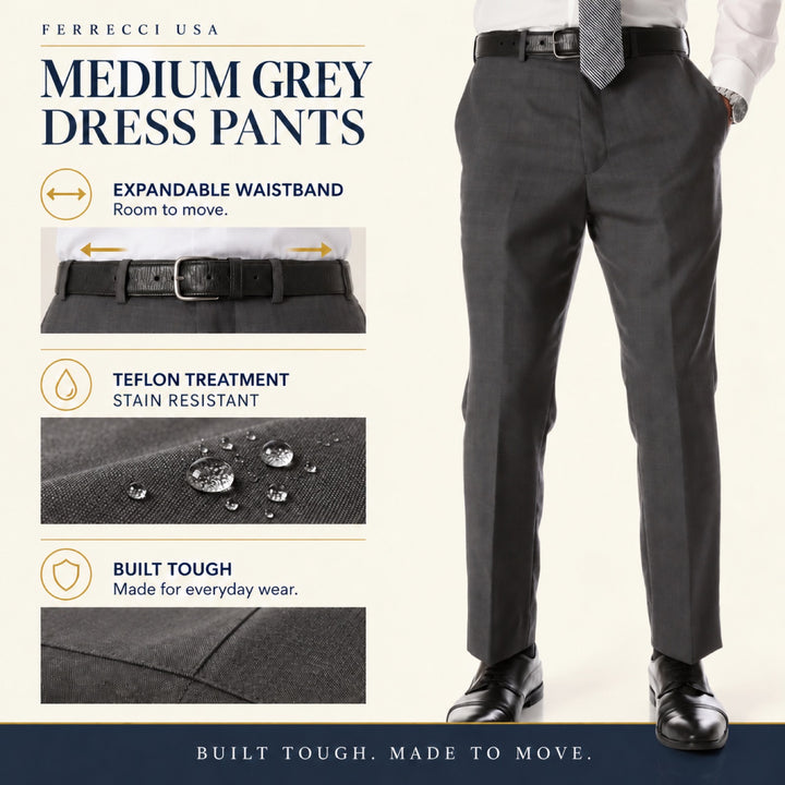 Ferrecci Ben medium grey dress pants — stain-resistant Teflon finish