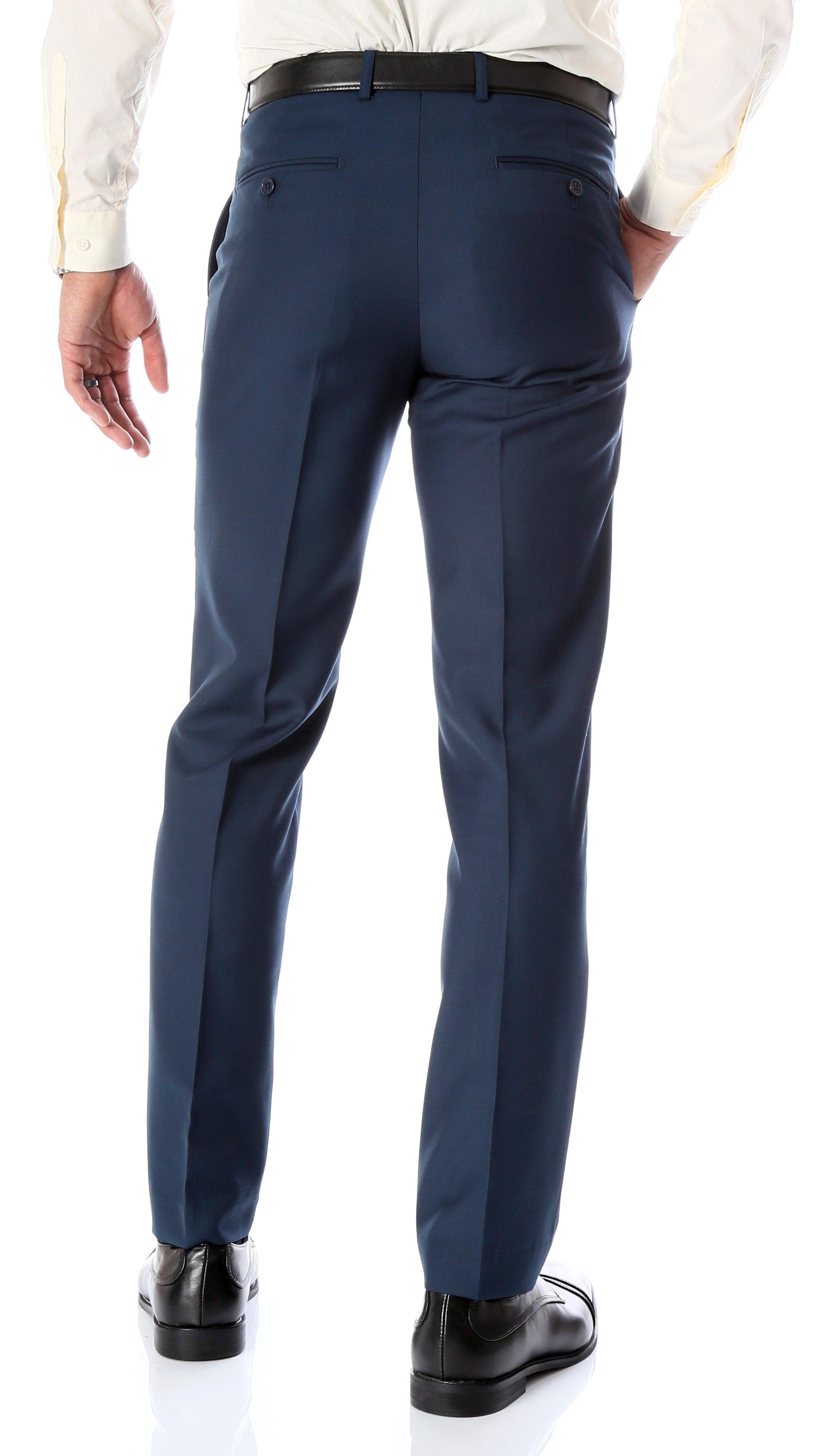 Ferrecci Men's Halo Navy Slim Fit Flat-Front Dress Pants 42 Unhemmed