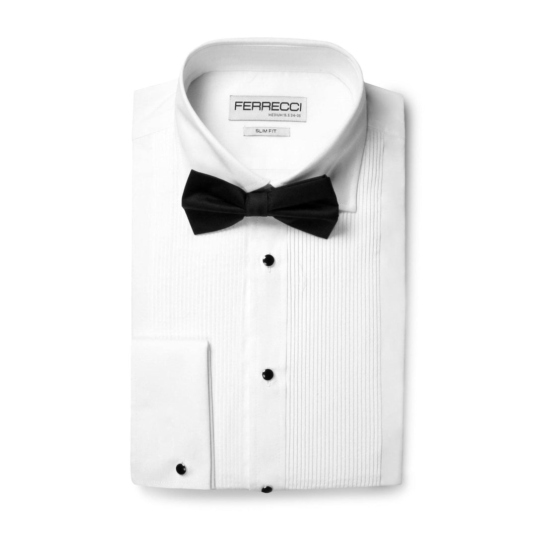 Ferrecci Men's Paris White Slim Fit Lay Down Collar Pleated Tuxedo Shi – Ferrecci USA