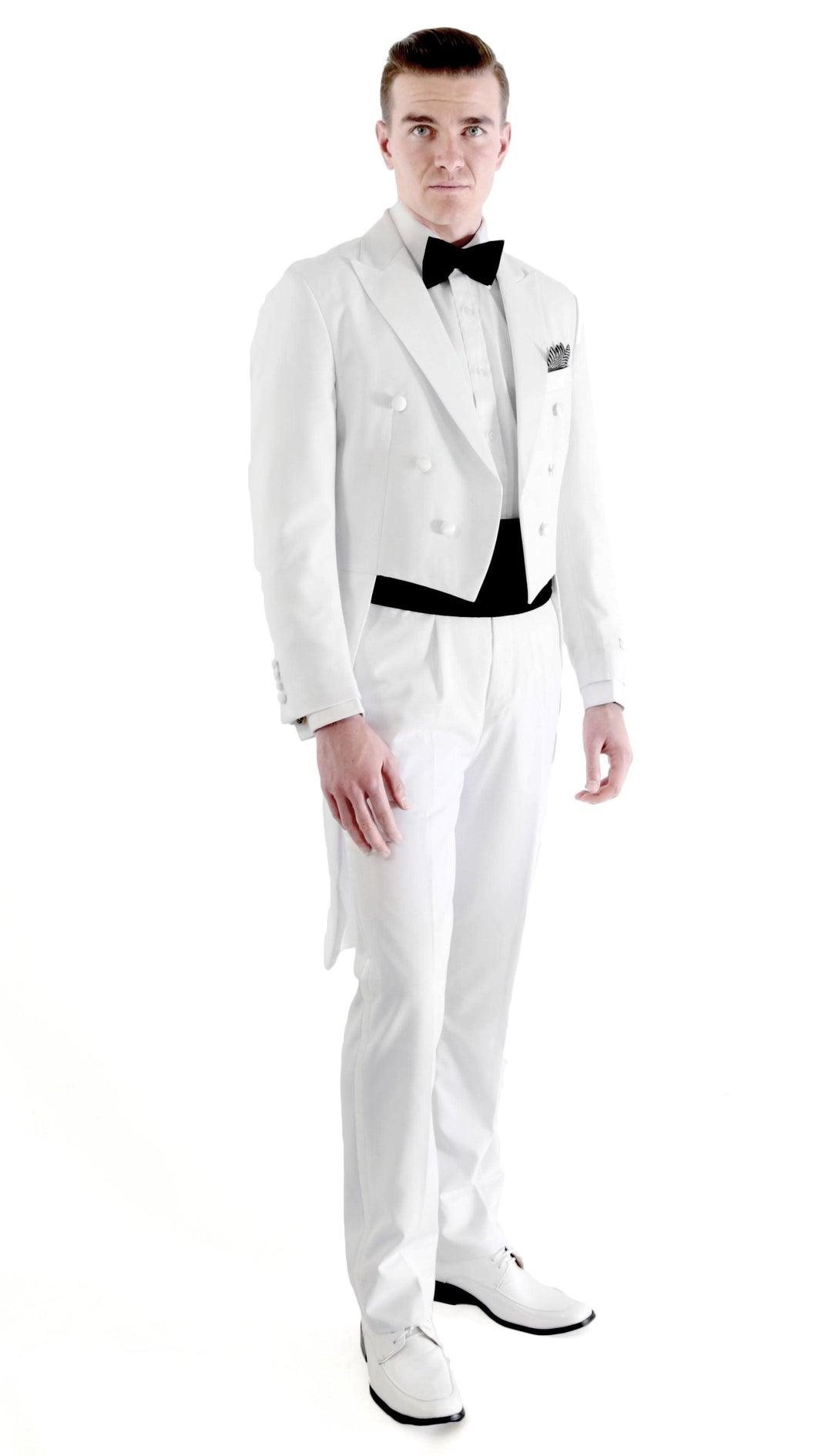 Ferrecci Men’s Regular Fit Peak Lapel White Tailcoat Tuxedo Set - Ferrecci USA 