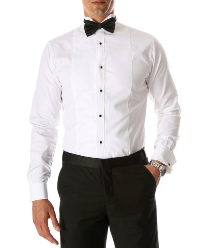 Ferrecci Men's Rome White Slim Fit Pique Wing Tip Collar Tuxedo Shirt with Bib - Ferrecci USA 