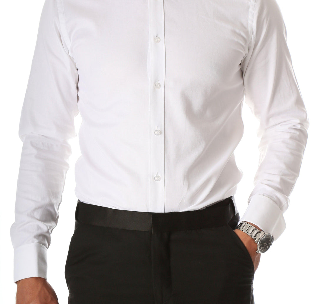 Ferrecci Men's Rome White Slim Fit Pique Wing Tip Collar Tuxedo Shirt with  Bib