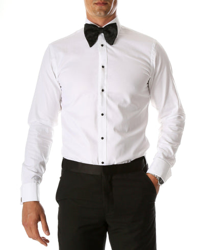 Ferrecci Men's White Venice Slim Fit Pique Lay Down Collar Shirt - Ferrecci USA 