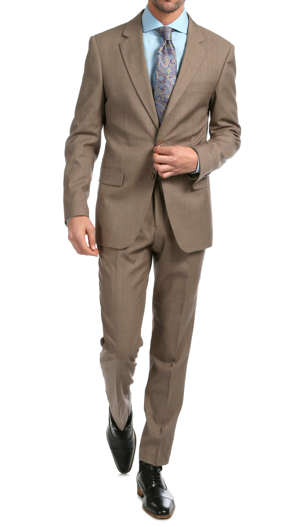 Mason Sand Men's Premium 2 Piece Wool Slim Fit Suit - Ferrecci USA 