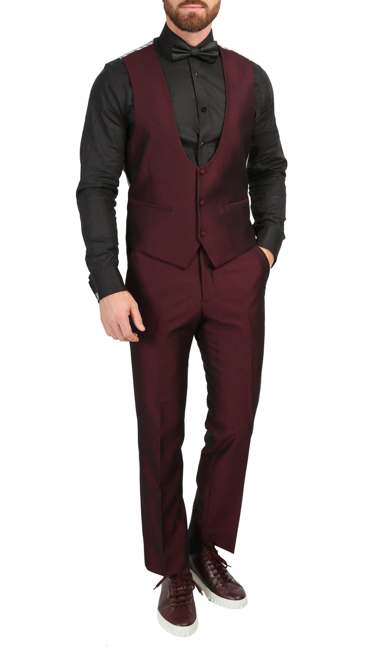 Mens Daxson Burgundy Slim Fit Shawl Collar 3pc Tuxedo - Ferrecci USA 