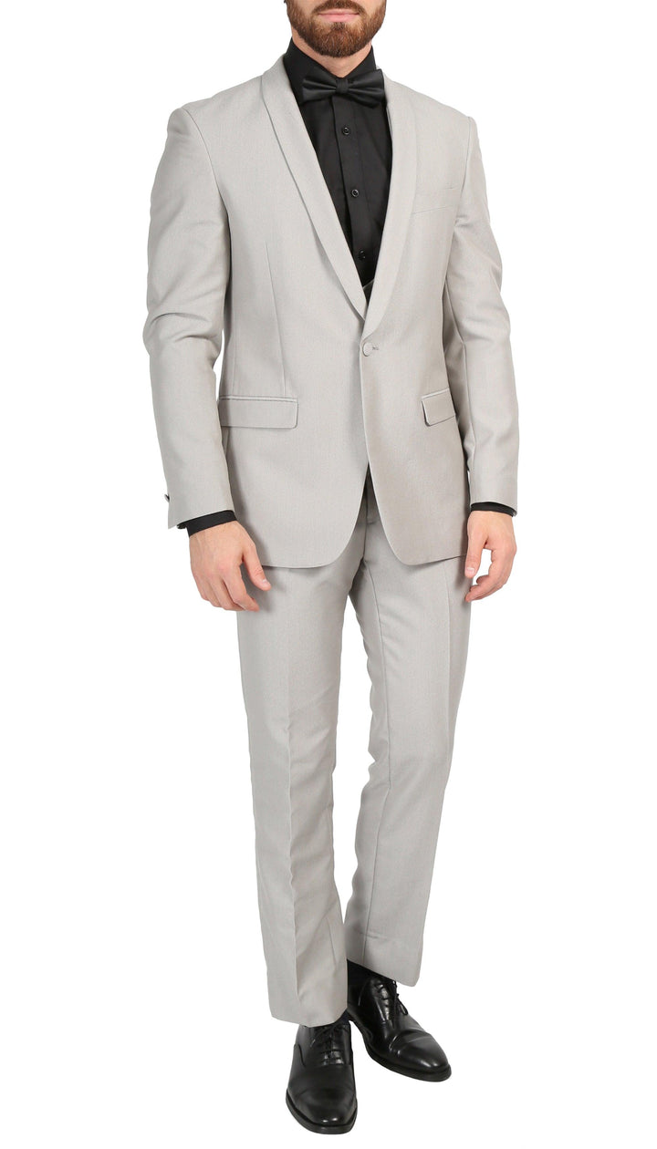 Mens Daxson Grey Slim Fit Shawl Collar 3pc Tuxedo - Ferrecci USA 