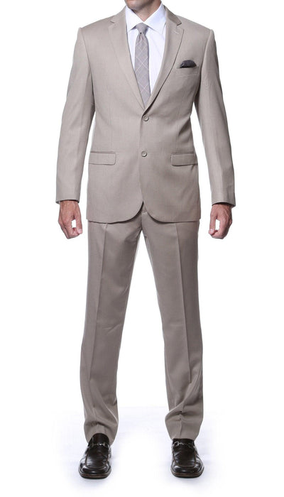 Parker 2 Piece Slim Fit Tan Striped Tone on Tone Wool Suit - Ferrecci USA 