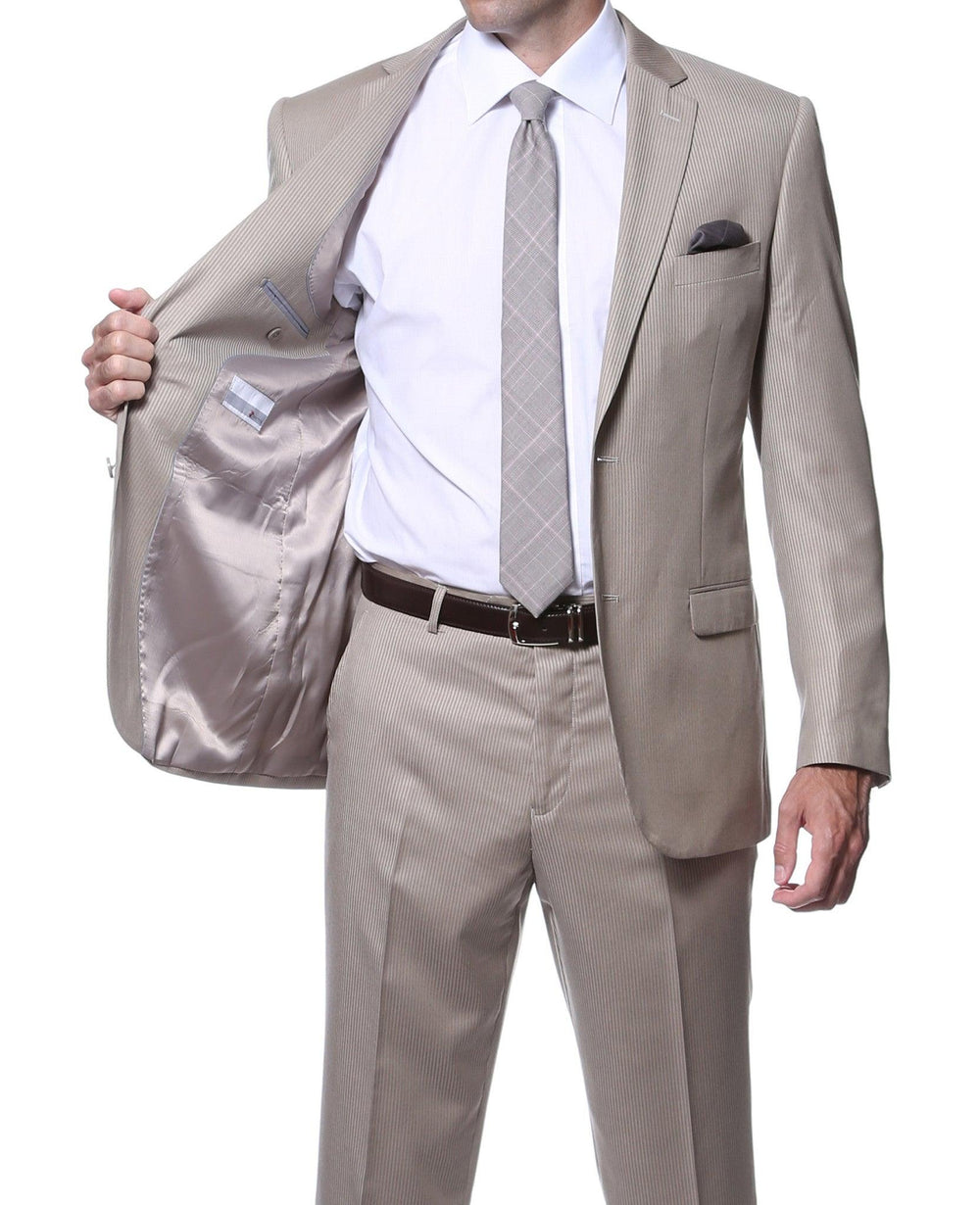 Parker Slim Fit Tan Striped Tone on Tone Wool Suit - Ferrecci USA 