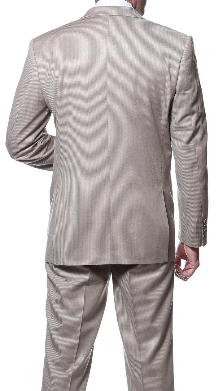 Parker Slim Fit Tan Striped Tone on Tone Wool Suit - Ferrecci USA 