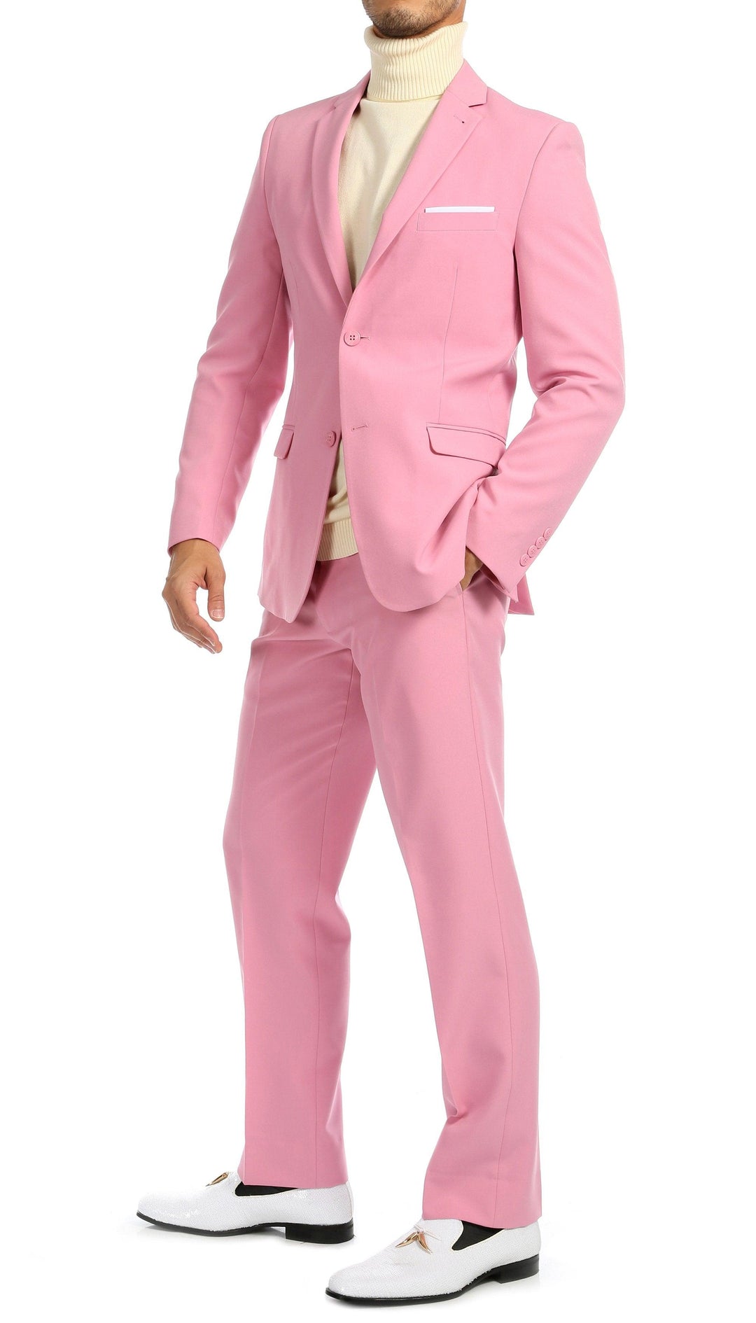 Paul Lorenzo Mens Pink Slim Fit 2 Piece Suit 50R / Pink