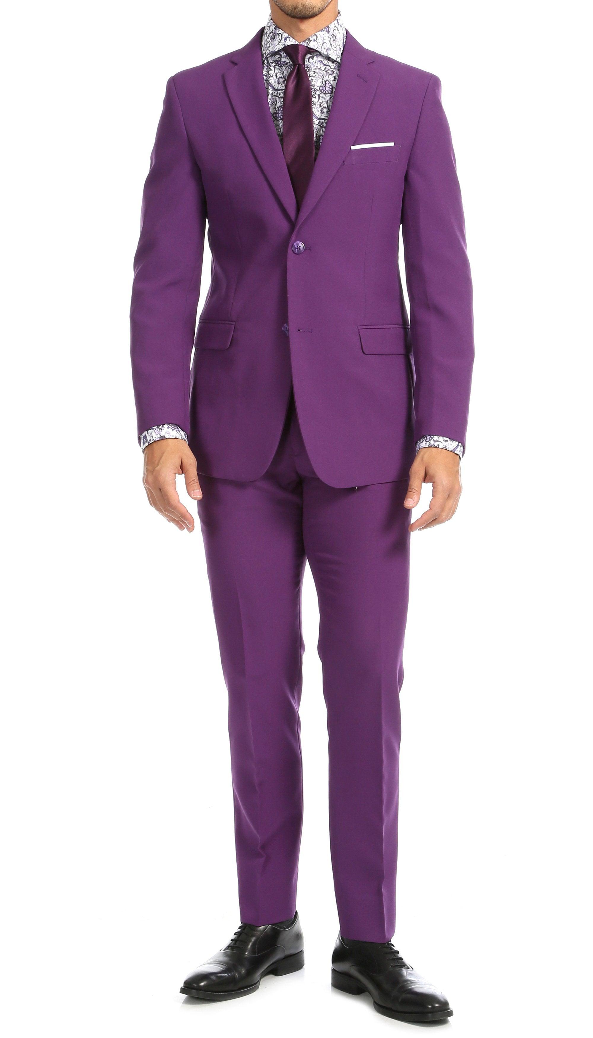 purple dress suit Paul Lorenzo Mens Purple Slim Fit 2 Piece Suit 34R/28W / Purple