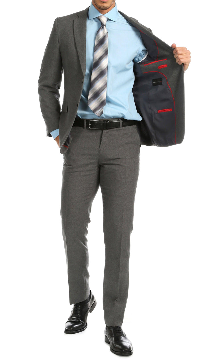 PL1969 Mens Heather Grey Slim Fit 2pc Suit - Ferrecci USA 