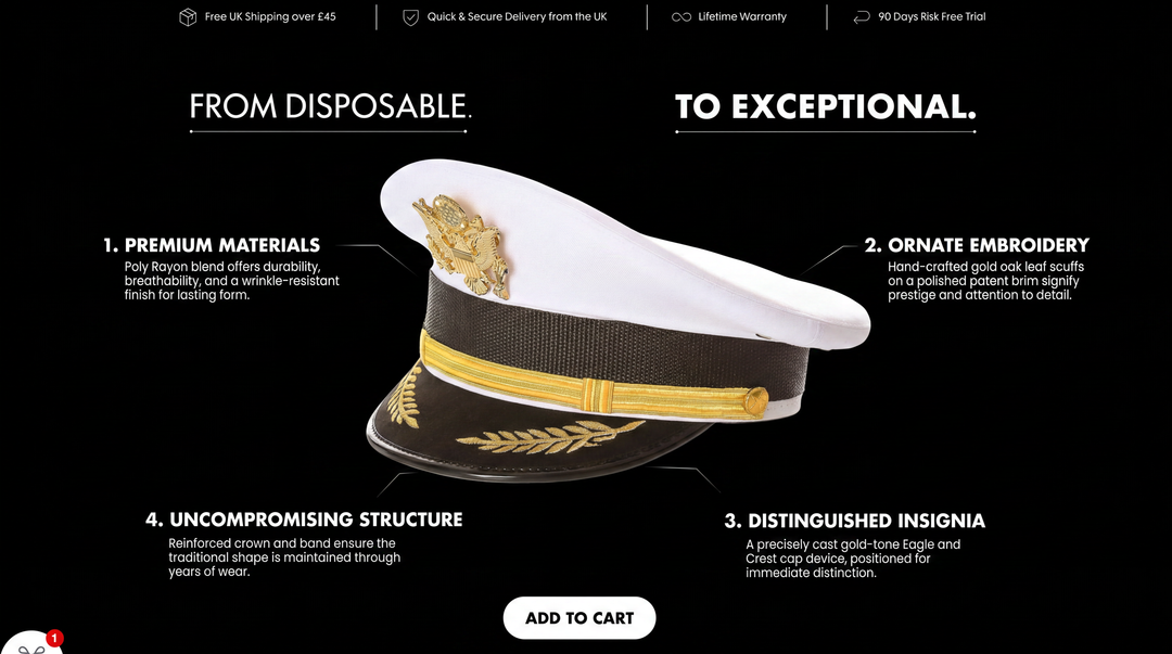White Captain Hat for Men – Yacht, Boat &amp; Sea Captain Cap with Eagle Crest | Ferrecci