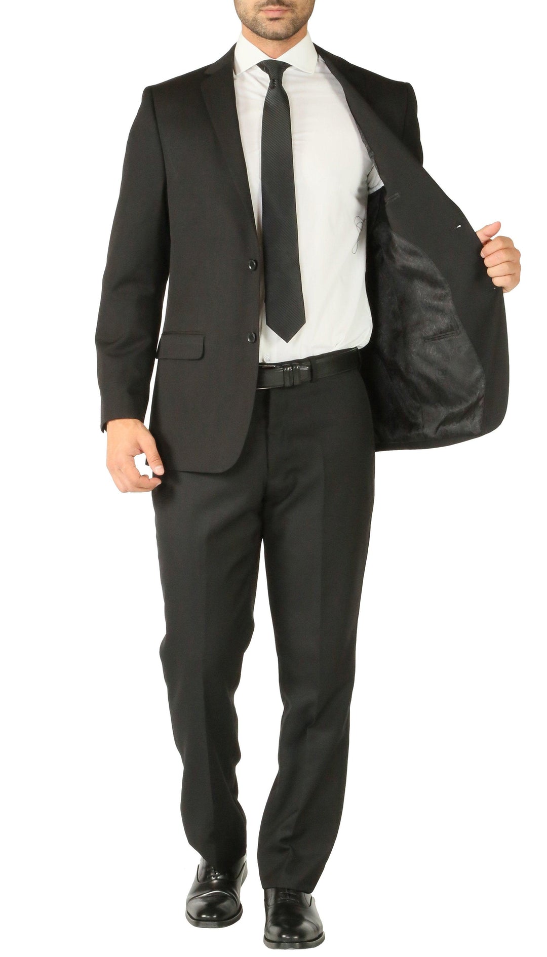 Rod Premium Black 2 Piece Wool Suit Stain Resistant Traveler Suit with 2 Pairs of Pants - Ferrecci USA 