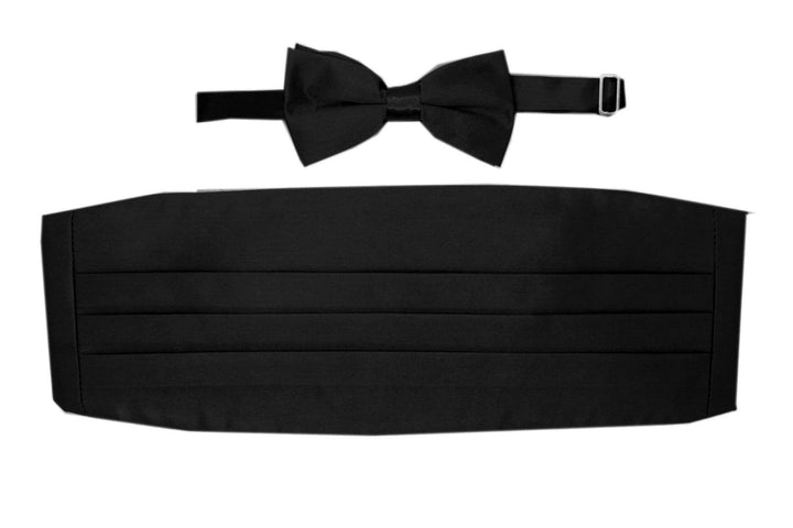 Satine Black Bow Tie &amp; Cummerbund Set - Ferrecci USA 