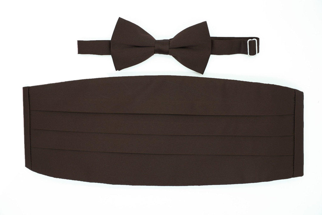 Satine Brown Bow Tie &amp; Cummerbund Set - Ferrecci USA 