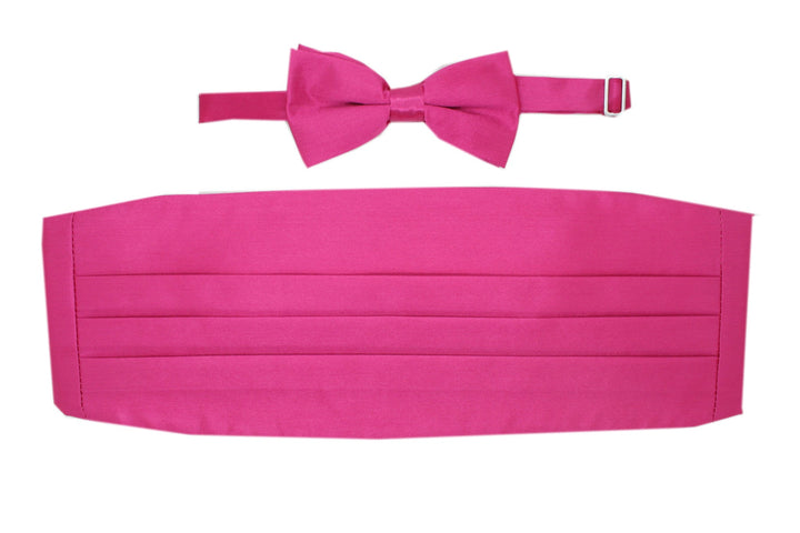 Satine Fuchsia Bow Tie &amp; Cummerbund Set - Ferrecci USA 