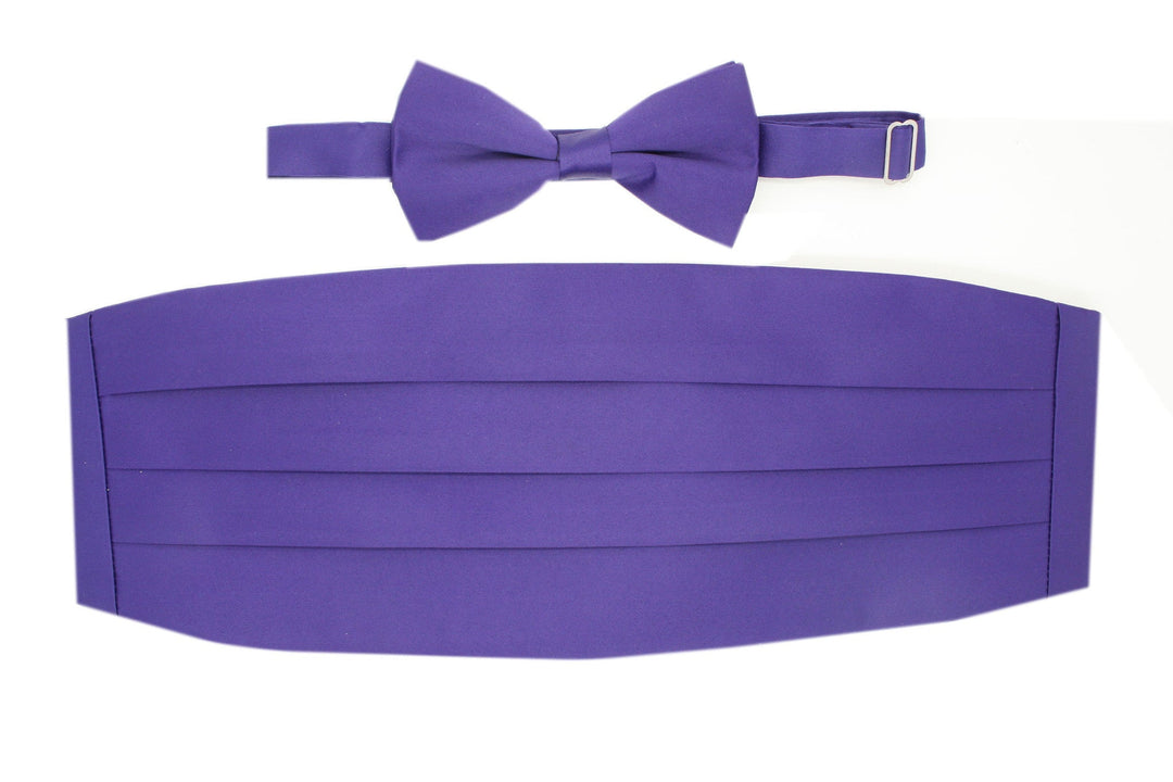 Satine Purple Bow Tie &amp; Cummerbund Set - Ferrecci USA 