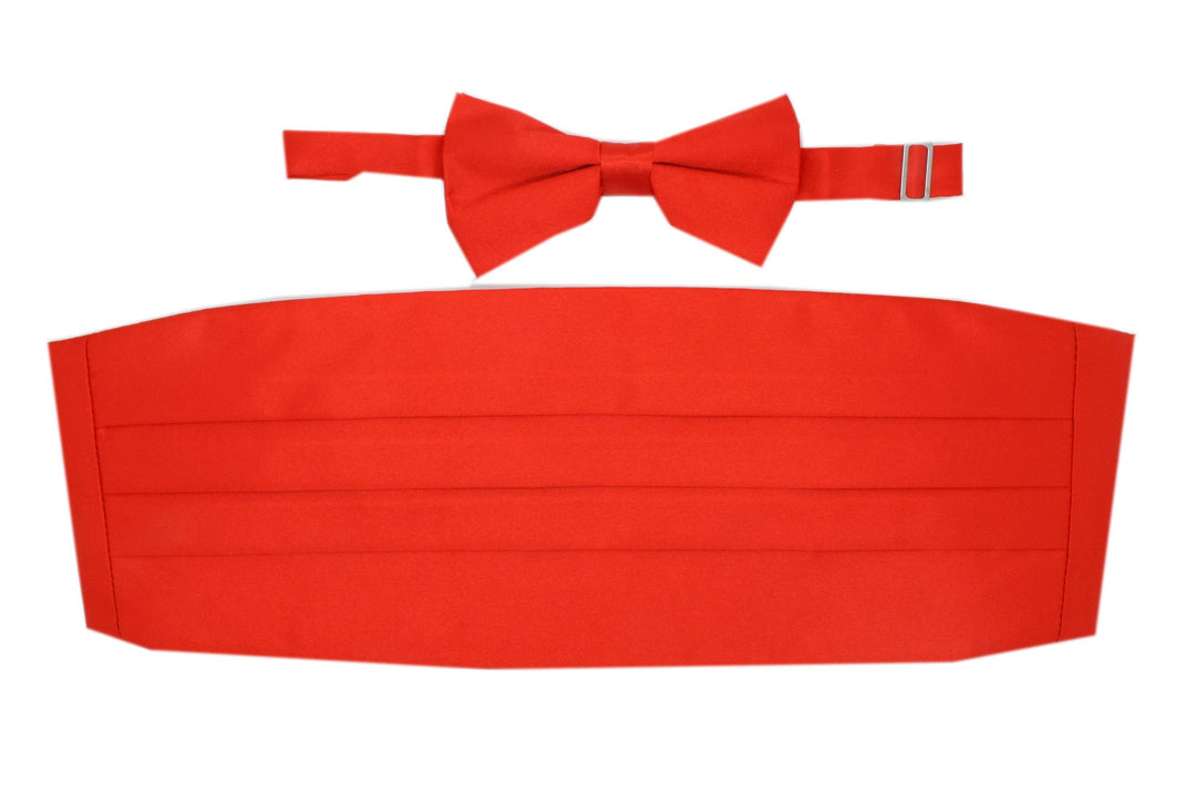 Satine Red Bow Tie &amp; Cummerbund Set - Ferrecci USA 
