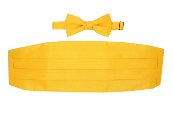 Satine Yellow Bow Tie &amp; Cummerbund Set - Ferrecci USA 