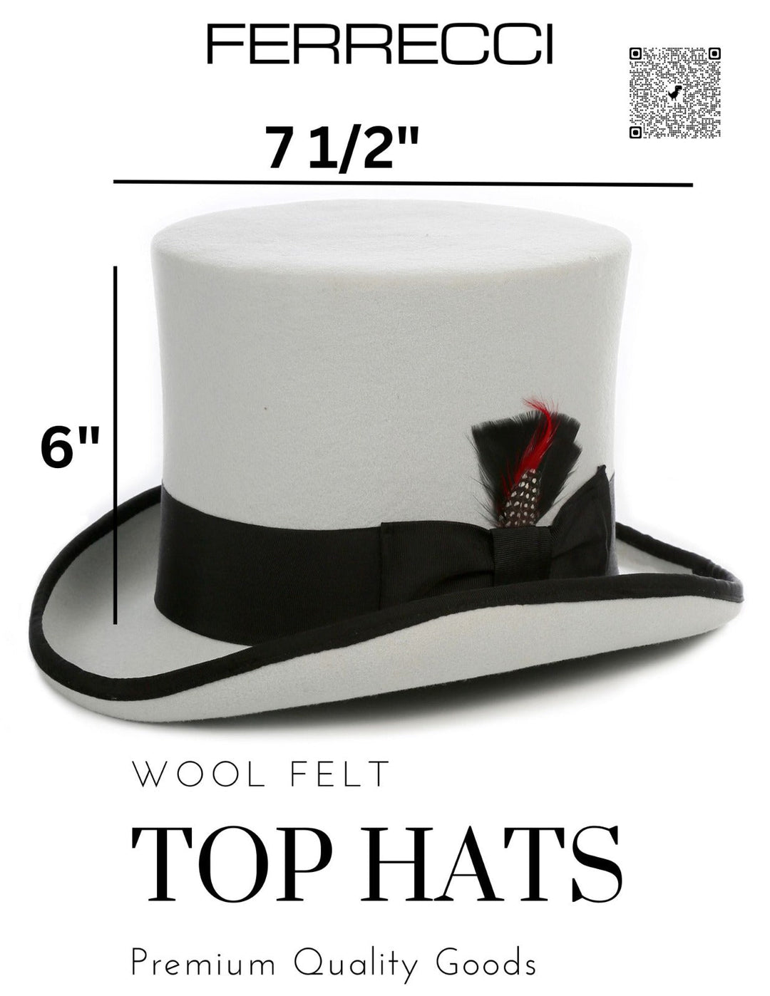 Grey &amp; Black Wool Felt Top Hat for Men | Ferrecci