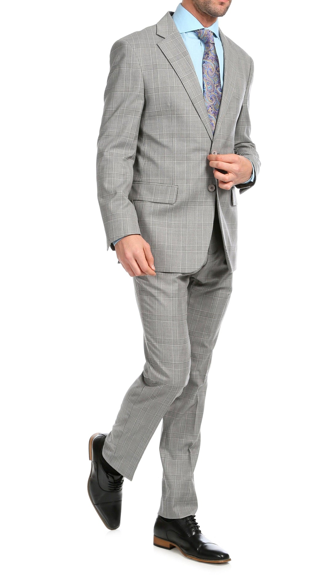Yves Light Grey Plaid Check Men&