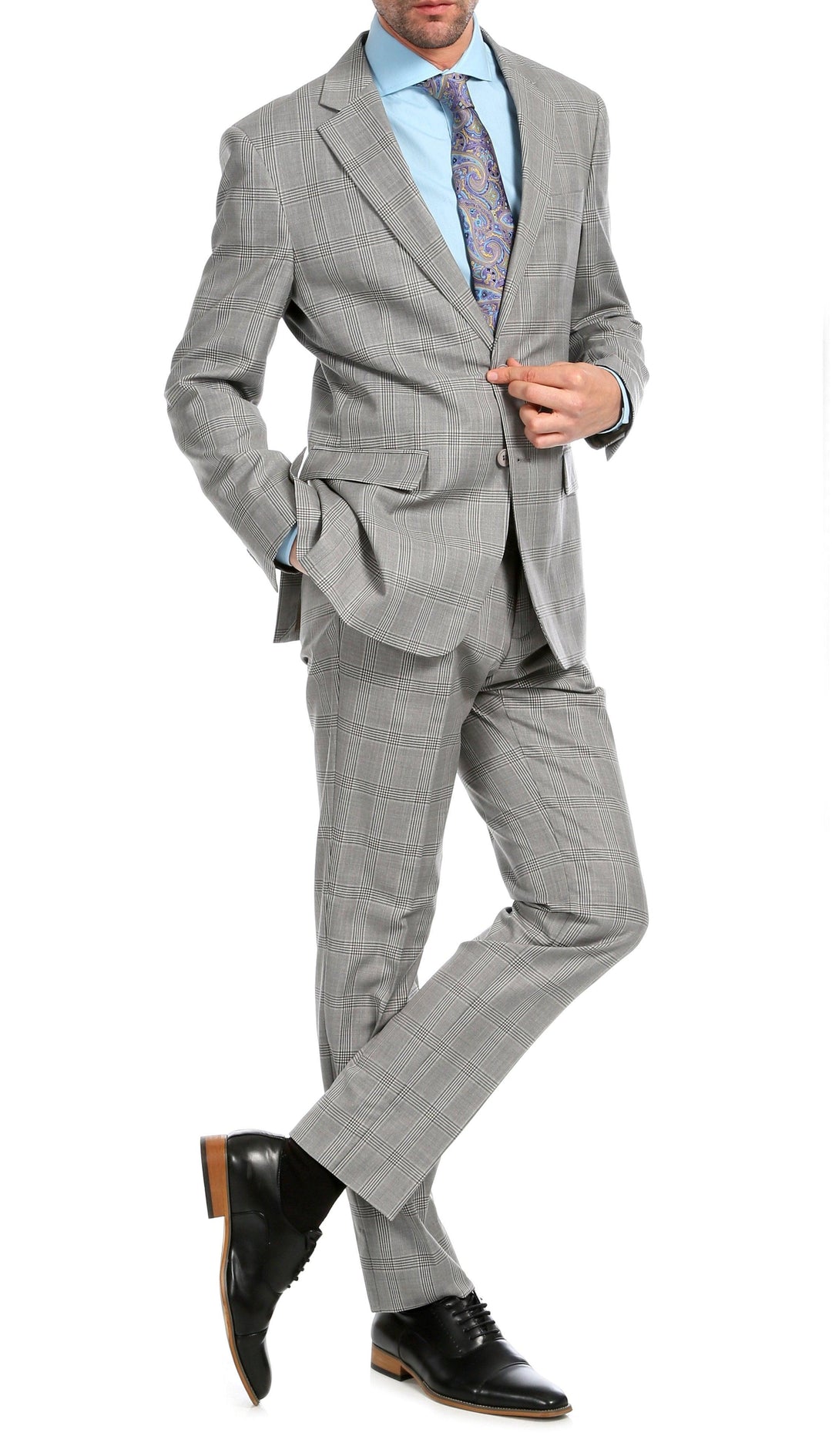 Yves Light Grey Plaid Check Men&