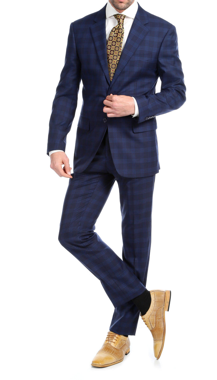 Yves Navy Blue Plaid Check Men&