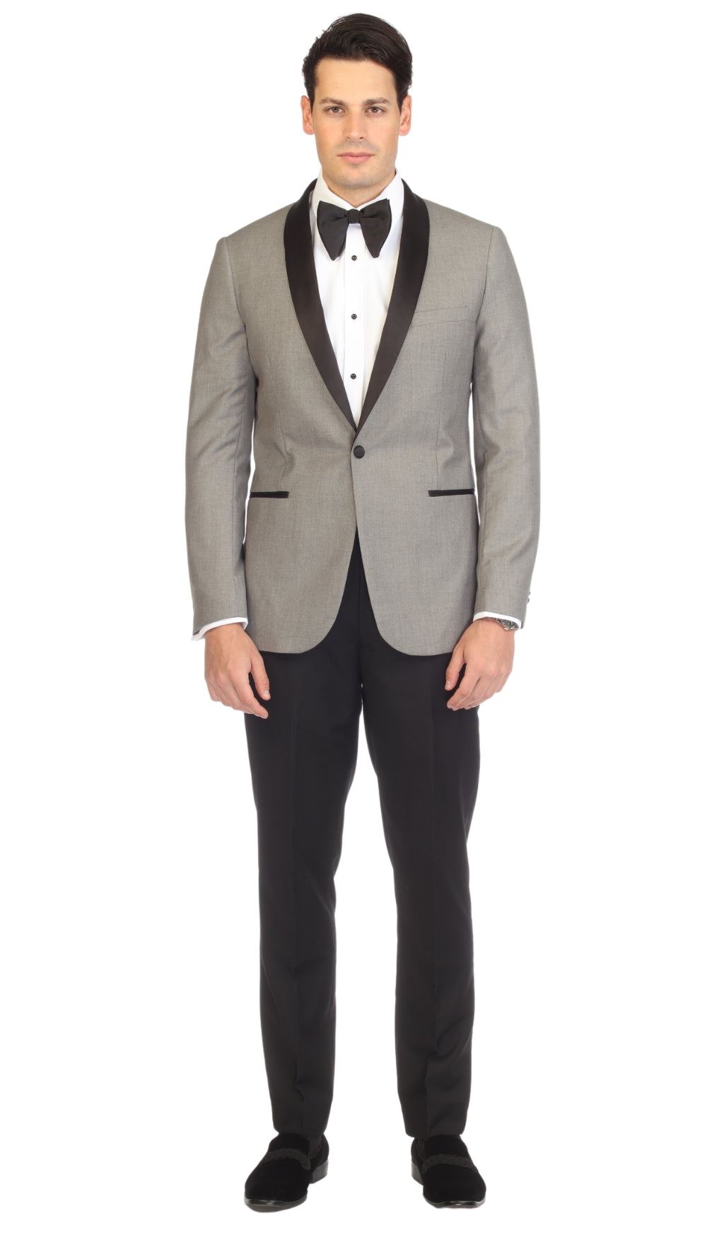 Ferrecci Men's Reno Grey and Black Slim Fit Shawl Lapel 2 Piece Tuxedo ...